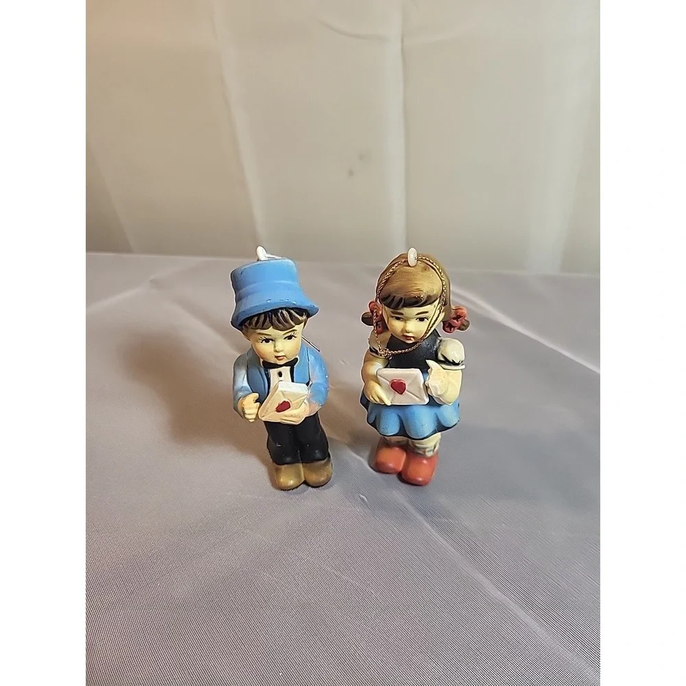 Vintage  Christmas Ornaments Made In Macau Set -‎ Boy and Girl with Heart...